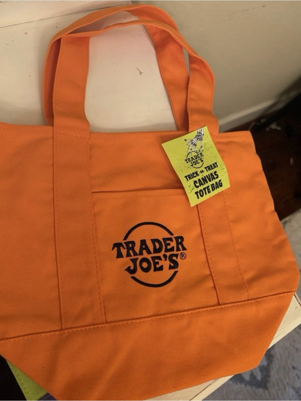 Trader Joe's Halloween Orange Canvas Tote Bag